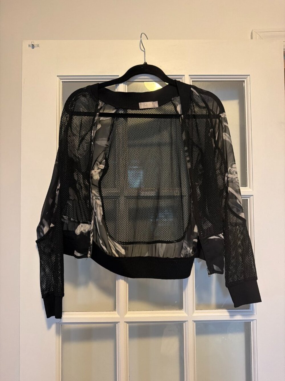 Rumor Boutique Black Mesh Floral Bomber Jacket | Size XS